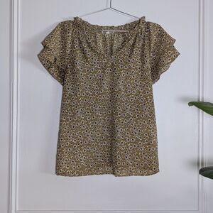 Chic Floral Print Blouse -‎ Mustard